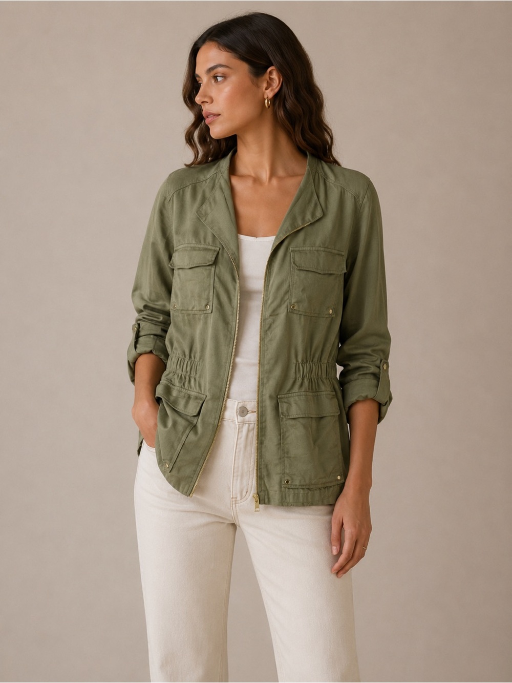 Rafaella Studio Utility Jacket Olive Green Size Large